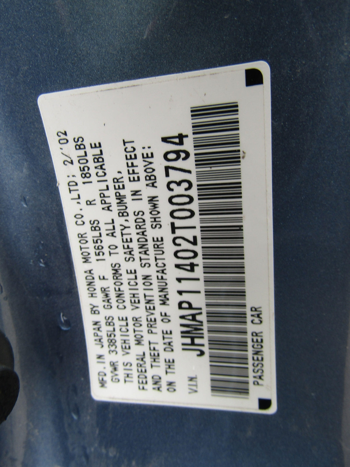 FRONT UNDERCARRIAGE CROSSMEMBER 2.0L MANUAL TRANS HONDA S-2000 00